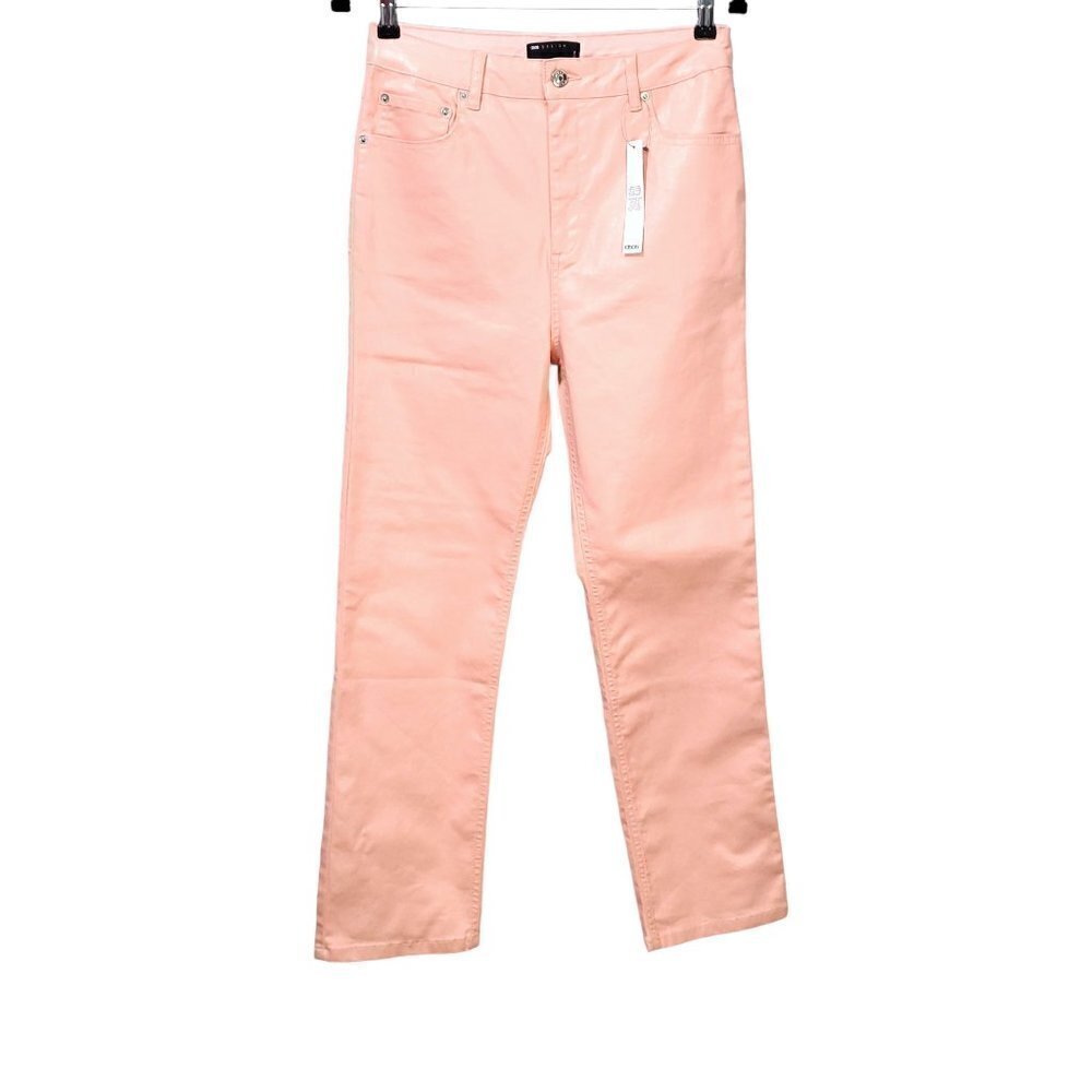 ASOS DESIGN High Rise Sassy Cigarette Jeans In Wax Coated Pink